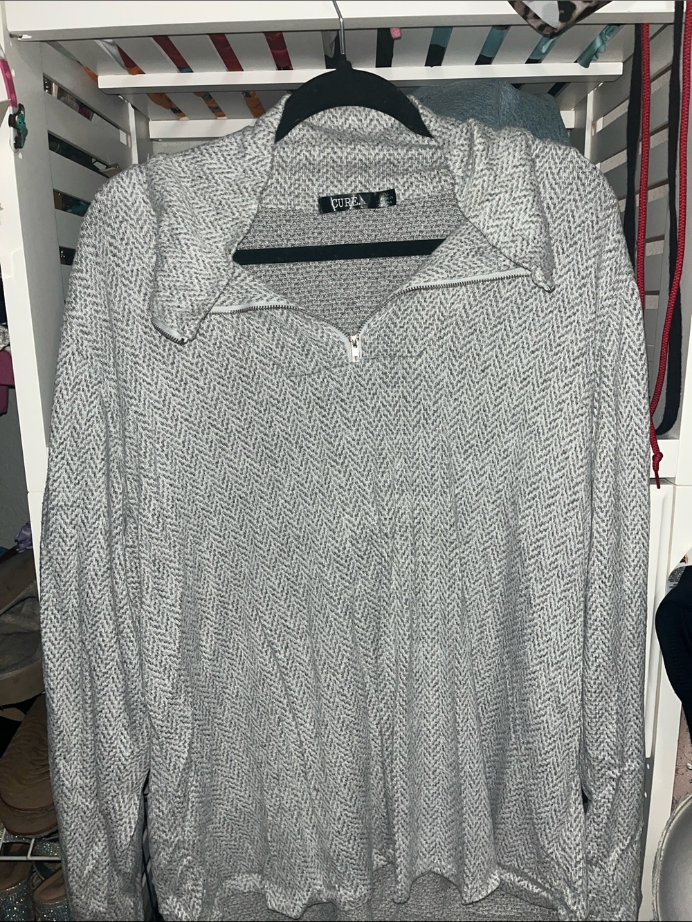 Luxe Gray-Taupe Half-Zip Crew Sweater